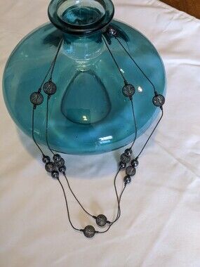Layered Hematite Bead & Chain Necklace - Dark Metallic